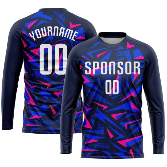 Wholesale men’s 100% polyester football kits – custom name and long-sleeve sublimation design, French style Wholesale men’s 100% polyester football kits – custom name and long-sleeve sublimation design, French style
